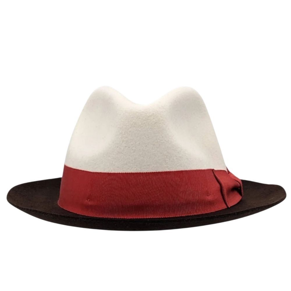  MONTIQUE WHITE-BROWN 2 1/4" WIDE BRIM 100% WOOL FELT FEDORA HAT. H82